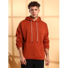Campus Sutra Men Burnt Orange Oversized Pullover Hoodie with Front Pocket