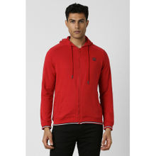 Van Heusen Men Red Solid Hooded Neck Hoodie