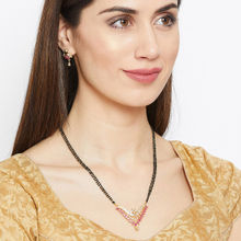 PANASH Gold-Plated Pink Cubic Zirconia Stone-Studded Mangalsutra With Earrings