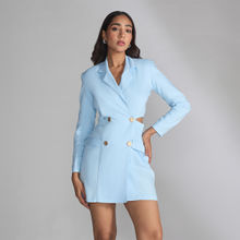 RSVP by Nykaa Fashion Light Blue V Neck Solid Short Blazer Dress