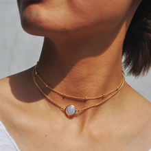 Fabula Gold Tone Opal Crystal Studded Multi Layer Minimal Necklace