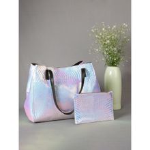 MINI WESST Women's Silver Tote Bag And Pouch (Set of 2)