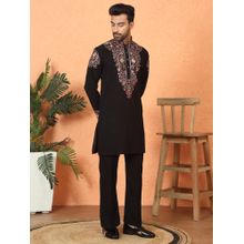 KRAFT INDIA LUXE Japanese Fabric Embroidered Paisley Black Kurta with Trouser