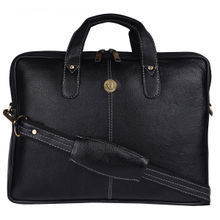 HiLEDER Pure Leather 15" Briefcase Laptop Messenger Crossbody Office Bag Black