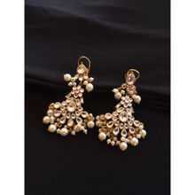 Peach Tassels Kundan Beads Earrings