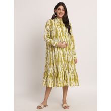 Angloindu White Printed Midi Maternity Shirt Dress