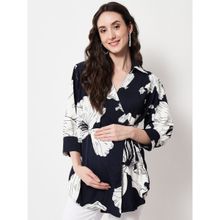 Angloindu Navy Floral Wrap Maternity Top