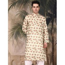 Sanwara Men's Red Festive Cotton Printed Kurta