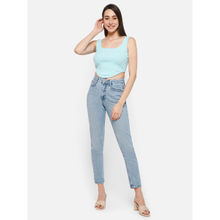 Clovia Chic Basic Ribbed Corset Style Crop Top In Baby Blue - Cotton