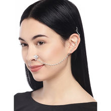 AccessHer Silver-Plated Vilandi Kundan Stone and Pearl-Studded Chained Nose Ring