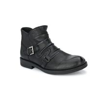 Delize Leather- Black Solid Men's Matt Tumbled Leather Ankle Boots