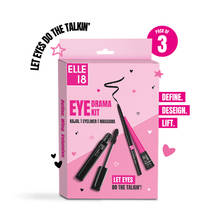 Elle 18 Blink & Slay, Eye Kit with Eye Drama Kajal, Eyeliner & Mascara, Black, Pack of 3