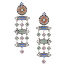 Tribe Amrapali Multi Enamel Chandrika Rhombus Taveez Dangle Earrings