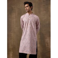 SATWAA Soft Pink Floral Printed Men Kurta