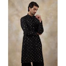 SATWAA Regal Black Embellished Men Kurta