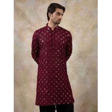 SATWAA Regal Wine Embellished Men Kurta