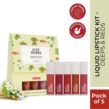 Just Herbs Herb Enriched Matte Liquid Lipsticks, Deeps & Reds, Hydrating & Lightweight - Pack of 5