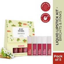 Just Herbs Herb Enriched Matte Liquid Lipsticks, Deeps & Reds, Hydrating & Lightweight - Pack of 5