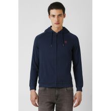 Van Heusen Men Navy Blue Solid Hooded Neck Hoodie