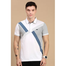 Classic Polo Men Half Sleeves White Blue Slim Fit Printed Polo T-Shirt