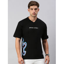 Classic Polo Men Half Sleeves Black V-Neck Slim Fit Printed Oversized T-Shirt