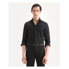 Rare Rabbit Men's Leven Black Cotton Fabric Spread Collar Regular Fit Plain Shirt