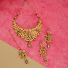 Anika's Creations Hasli Gold Plated Choker Cutwork and Floral Design with Earring Maangtika