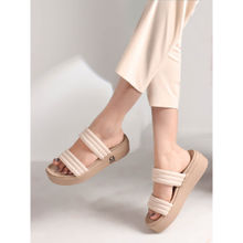 Carlton London Cream Striped Platform Heel Casual Women Sandals