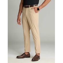 Cava Athleisure Beige Solid Straight Fit Trouser