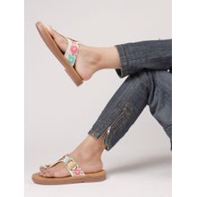 The White Pole Chic Floral Leather Strap White Sandals