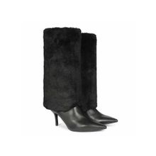 Saint G Womens Fur Cuff Black Leather Ankle Casual Boots