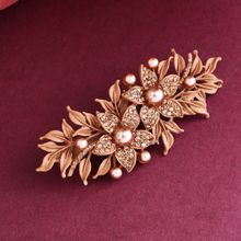 Priyaasi Matte Finish Stones And Pearls Studded Floral Brown Hair Clip