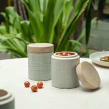 Ellementry Saan Ceramic Jar with Wooden Lid Set of 2