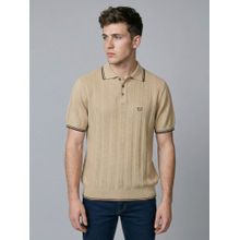 Monte Carlo Men Smart Fit Polo Neck Self Design Half Sleeve Khaki Polo T-Shirt