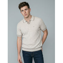 Monte Carlo Men Smart Fit Half Sleeve Self Design Polo Neck Off White Polo T-Shirt