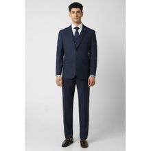 Van Heusen Men Navy Textured Slim Fit Wedding Blazer Trouser & Waist Coat (Set of 3)