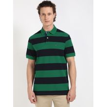 Tommy Hilfiger Green Stripes Half Sleeves Polo T-Shirt