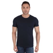 On Loop Navy Blue Solid Mens Round Neck T-shirt