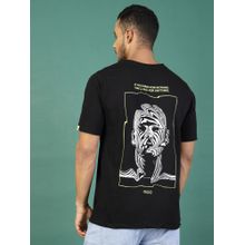 RIGO Men Black Jersey Oversized Printed Half Sleeves T-Shirt
