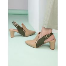 Alberto Torresi Womens Beige and Olive Slingback Block Sandal Heels