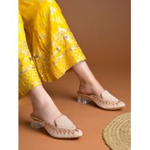 Shoetopia Women Rose-Gold Mules Heels