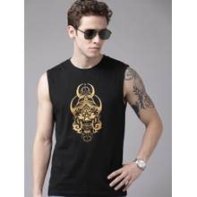 RHINO CULT Black Cotton Printed Sleeveless T-Shirt