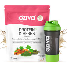 Oziva Protein & Herbs, Women - Vanilla Almond + Green Shaker