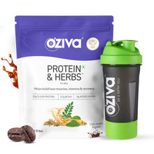 Oziva Protein & Herbs, For Men - Cafe Mocha + Green Shaker