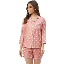 Fasense Cotton Animal Print Night Suit Set - Peach
