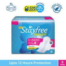 Stayfree Secure Extra Large Ultra Thin Sanitary Pads with Dry Cover & Wings - XL - Pack of 6