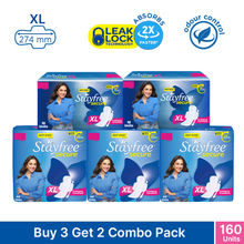 Stayfree Secure Extra Large Sanitary Pads with Cottony Soft Cover - XL - B3G2 Combo Pack of 160 Pads