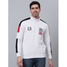 Cantabil Men Printed White Mock Neck Full Sleeve Fleece Casual Sweatshirt