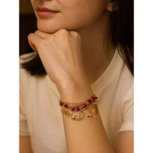 Jewelz Gold Charm Bracelet with Red Beads - Smiley, Coin and Eiffel Tower Dangle Charms