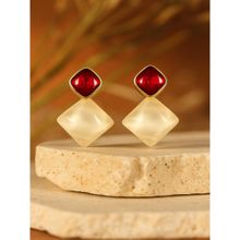 Jewelz Gold-Tone Red and Pearl Geometric Drop Earrings